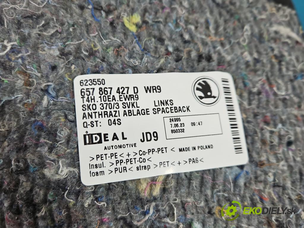 Skoda Scala 2019- 1.5 TSI 150 HP manual 110 kW 1498 cm3 5- Čalounictví: kufra: ľavé 657867427D