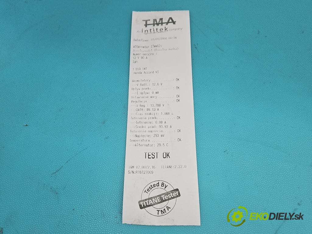 Honda Accord VI 1998-2002 2.0 16V 147 HP manual 108 kW 1997 cm3 4- Alternator 0124325006 (Alternátor)