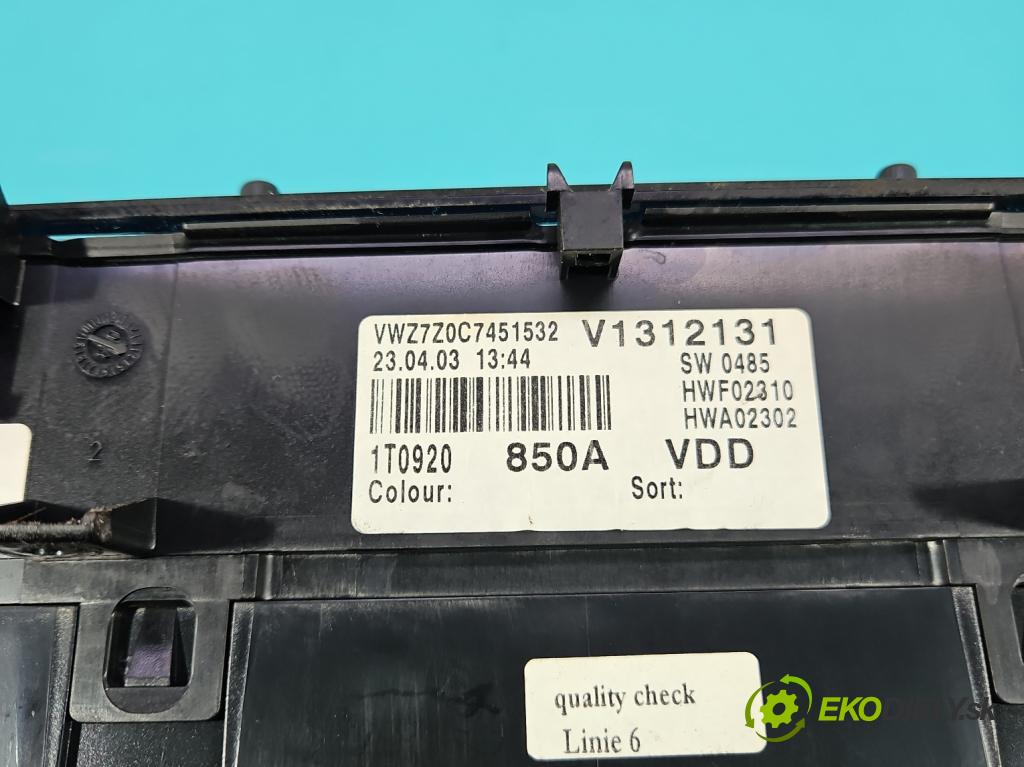 Vw Touran I 2003-2015 1.9 tdi 101 hp manual 74 kW 1896 cm3 5- Přístrojová deska 1T0920850A (Přístrojová deska)