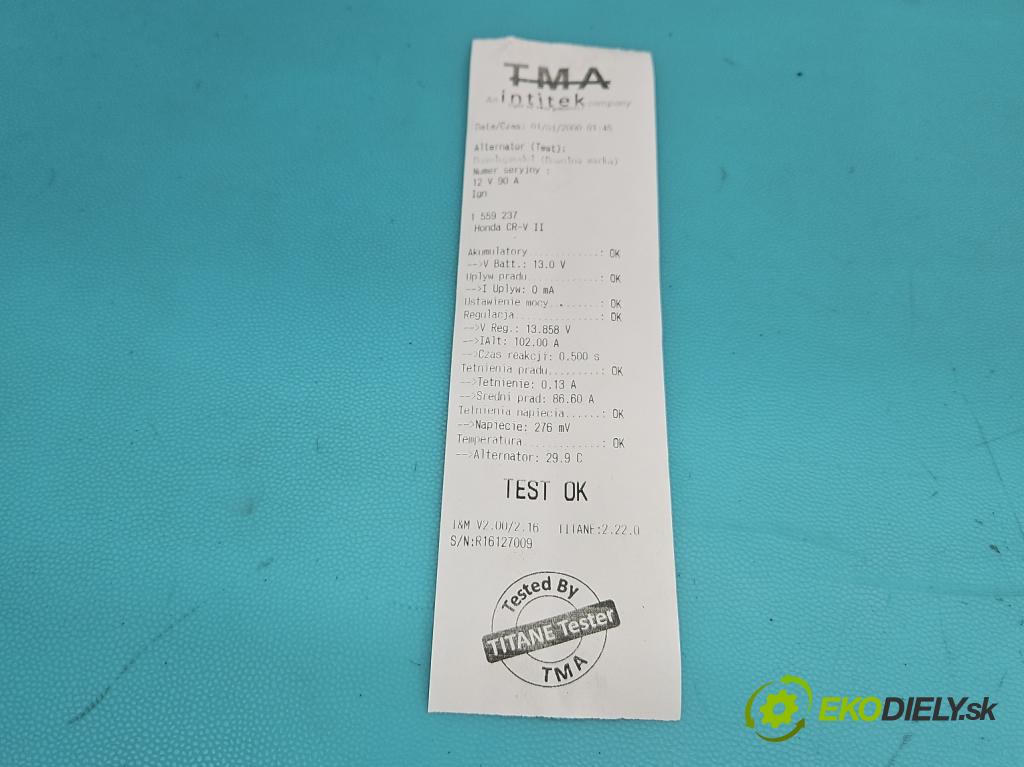 Honda CR-V II 2001-2006 2.0 16V 150 hp manual 110 kW 1998 cm3 5- Alternator A2TB7591ZE (Alternátor)