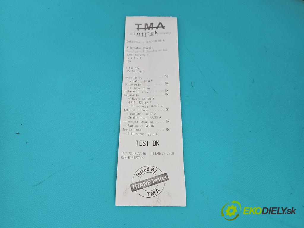 Vw Touran I 2003-2015 1.9 tdi 101 HP manual 74 kW 1896 cm3 5- Alternator 037903025M (Alternátor)