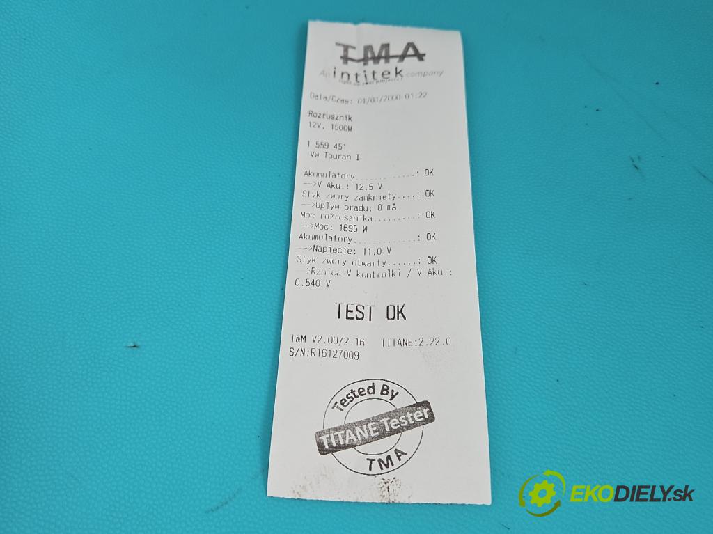 Vw Touran I 2003-2015 1.9 tdi 101 HP manual 74 kW 1896 cm3 5- štartér  (Štartér)