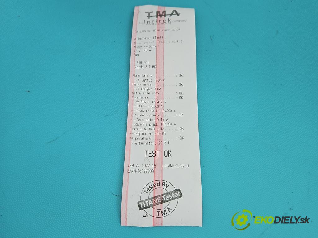 Mazda 3 I BK 2003-2009 1.6 citd 109 HP manual 80 kW 1560 cm3 5- Alternator  (Alternátor)