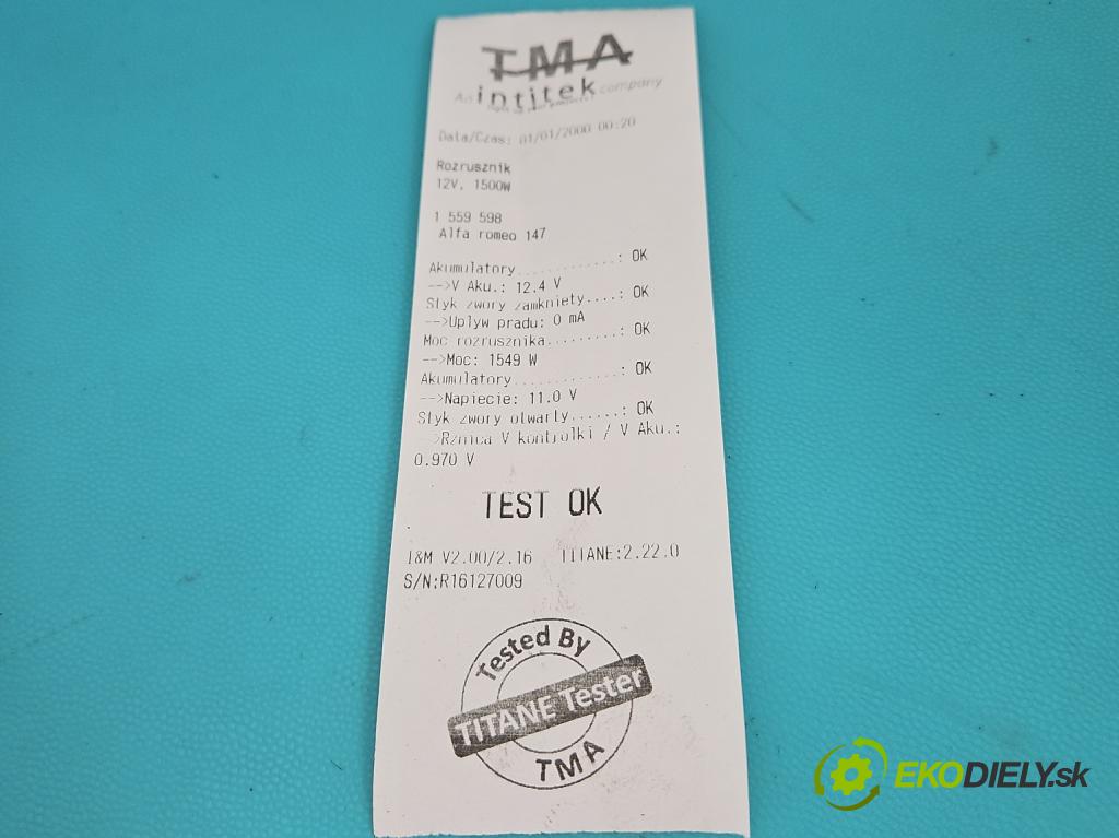 Alfa romeo 147 1.9 jtd 150 HP manual 110 kW 1910 cm3 5- štartér 0001109253 (Štartér)