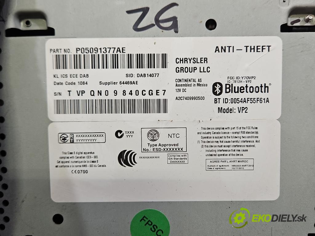 Jeep Cherokee KL 2013-2023 2.0 multijet: 140 HP manual 103 kW 1956 cm3 5- Radio originál P05091377AE