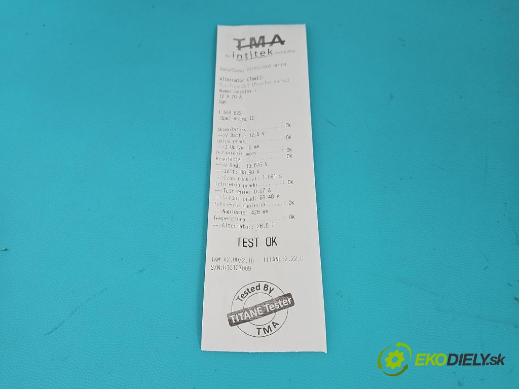 Opel Astra II 1998-2009 1.4 16V 90 hp manual 66 kW 1389 cm3 4- Alternator 0124225024 (Alternátor)