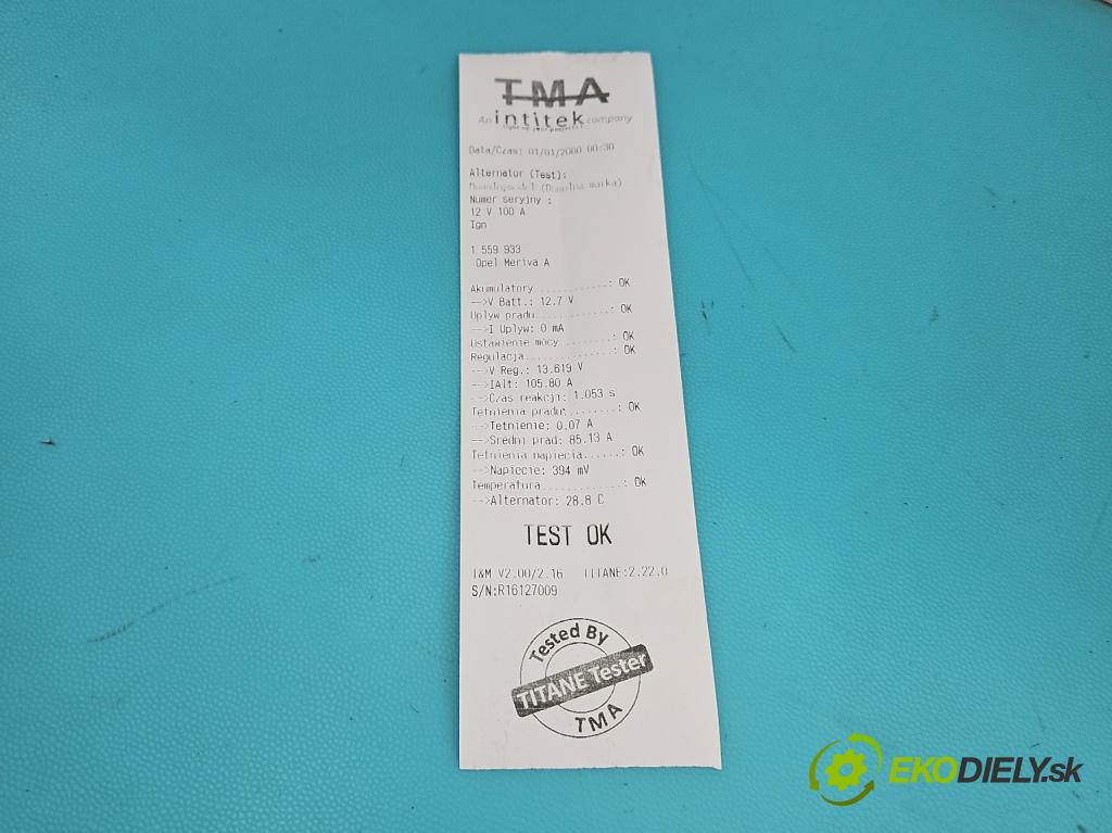 Opel Meriva A 2002-2010 1.4 16V 90 HP manual 66 kW 1364 cm3 5- Alternator  (Alternátor)