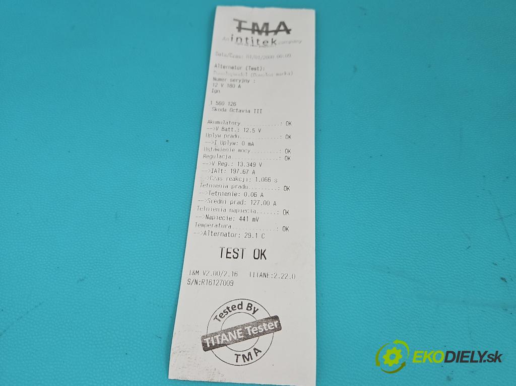Skoda Octavia III 2013- 2.0 TSI 190 hp automatic 140 kW 1984 cm3 5- Alternator 06K903015B (Alternátor)