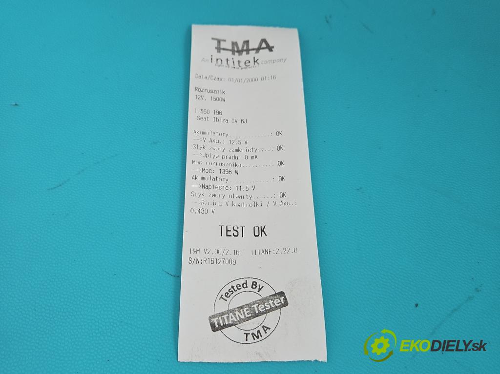 Seat Ibiza IV 6J 2008-2017 1.2 12V 69KM manual 51 kW 1198 cm3 5- startér: 02T911023S (Startér)