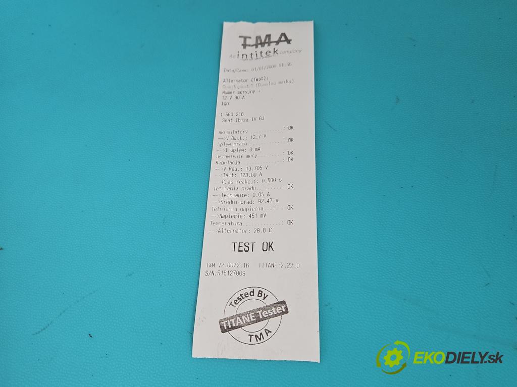 Seat Ibiza IV 6J 2008-2017 1.2 12V 69KM manual 51 kW 1198 cm3 5- Alternator 03D903025H (Alternátor)