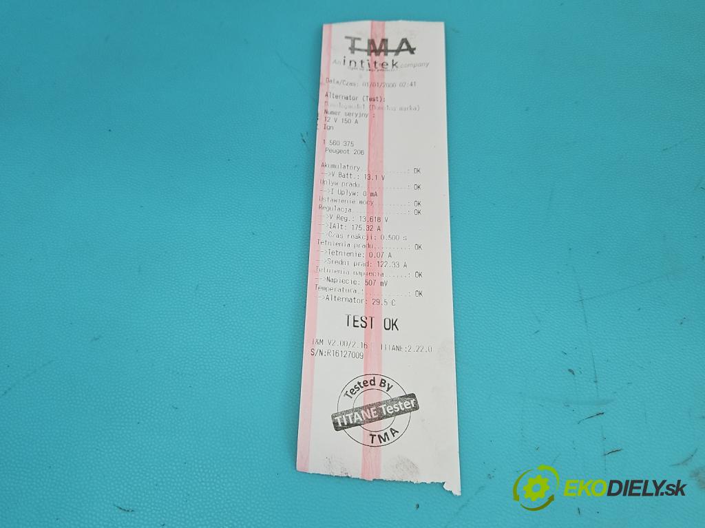 Peugeot 206 1.4 hdi 68 HP manual 50 kW 1398 cm3 3- Alternator 9646476280 (Alternátor)