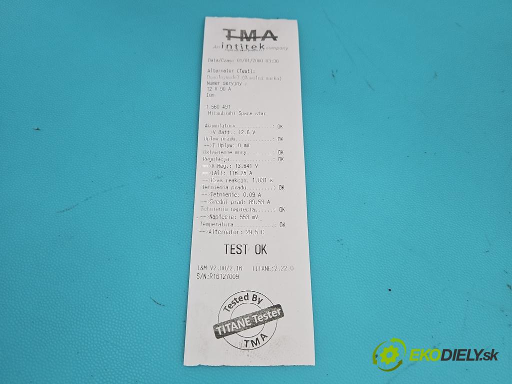 Mitsubishi Space star 1.3 16V 86 HP manual 63 kW 1299 cm3 5- Alternator 0124325008 (Alternátor)
