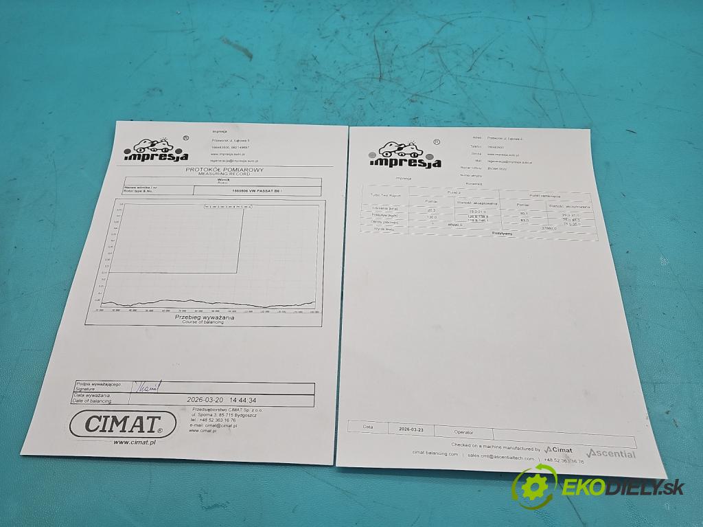 Vw Passat B6 2005-2010 1.9 tdi 105 HP manual 77 kW 1896 cm3 4- turbodúchadlo, turbo repasovaná BV39A-0022