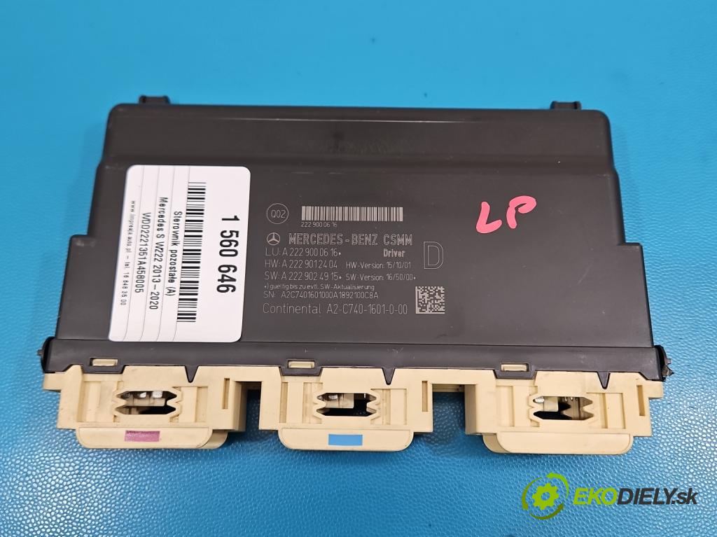 Mercedes S W222 2013-2020 3.0 cdi (656929) 340KM: automatic 250 kW 2925 cm3 4- riadiaca jednotka ostatné A2229000616
