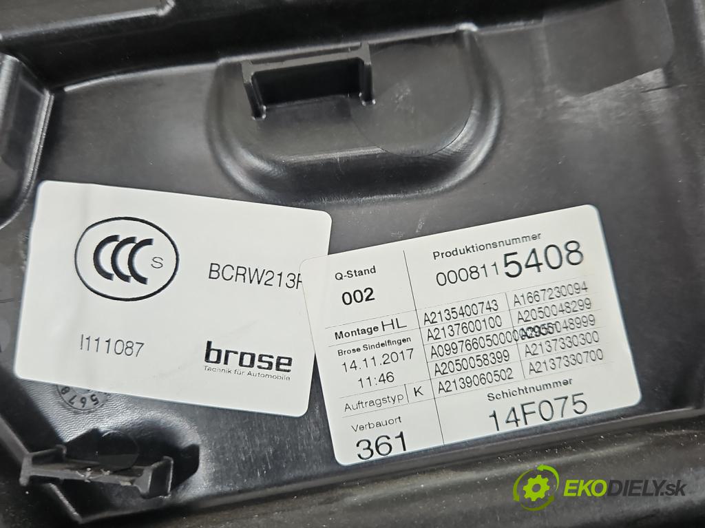 Mercedes E W213 2016-2023 2.0 CDI 194KM: automatic 143 kW 1950 cm3 4- mechanizmus okna zadné ľavý A2135400743