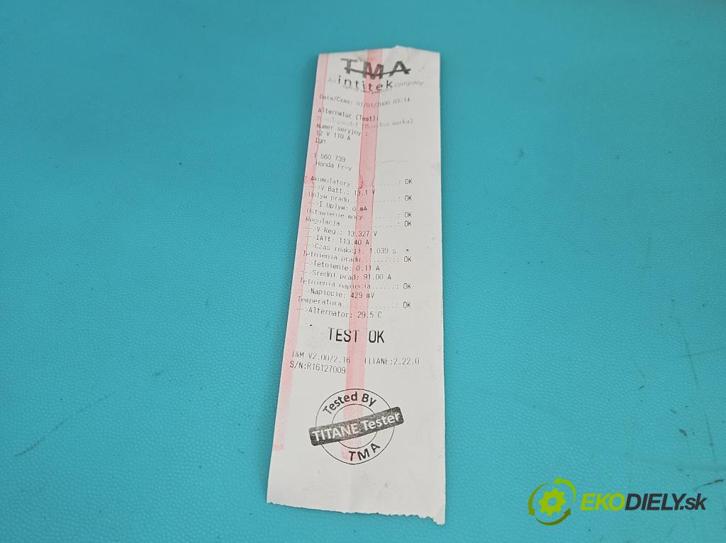 Honda Fr-v 2.0 16V 150 HP manual 110 kW 1998 cm3 5- Alternator A2TC0691A (Alternátor)