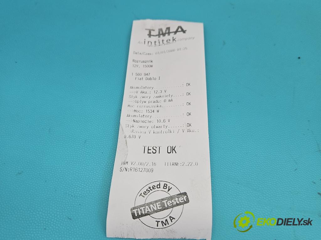 Fiat Doblo I 2001-2010 1.9 jtd 101 HP manual 74 kW 1910 cm3 5- štartér 0001108202 (Štartér)