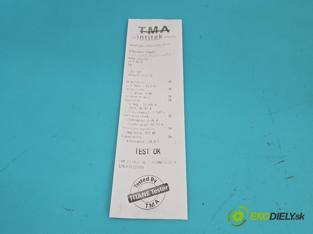 Renault Clio II 1998-2012 1.2 8V 58 HP manual 43 kW 1149 cm3 5- Alternator  (Alternátor)