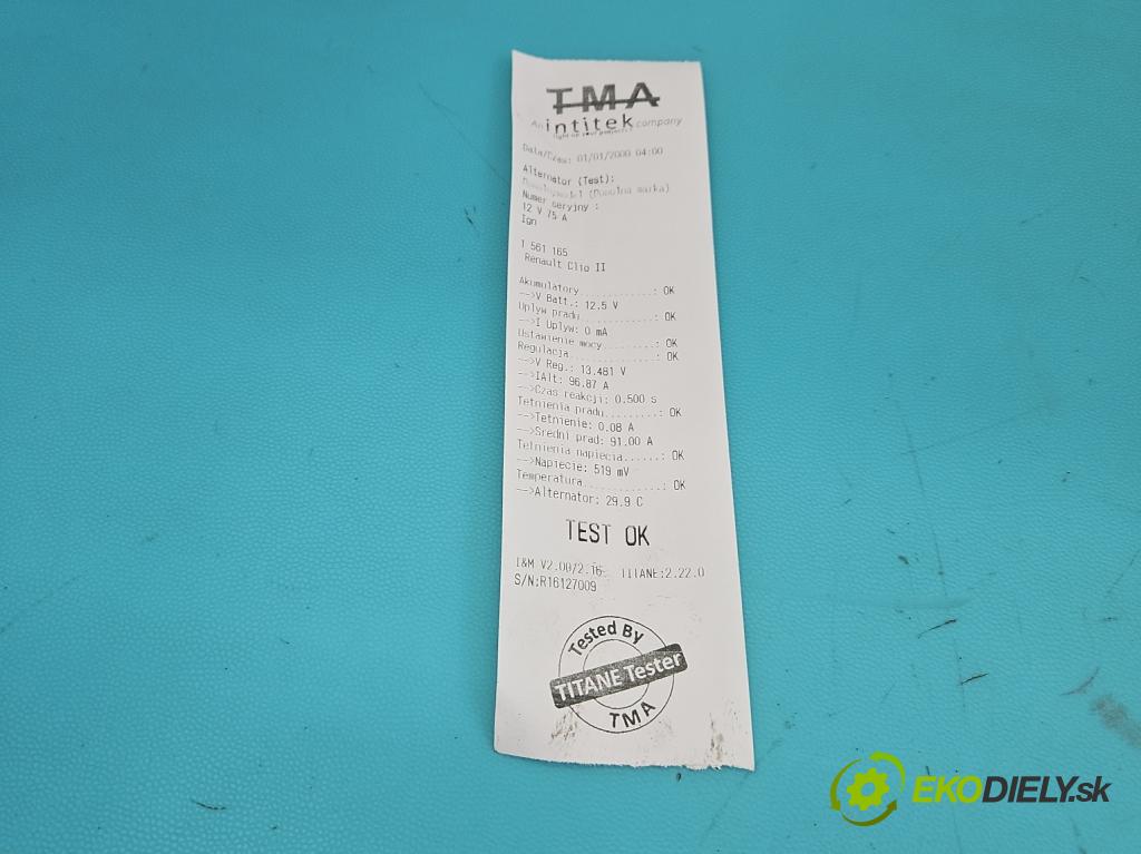 Renault Clio II 1998-2012 1.2 8V 58 HP manual 43 kW 1149 cm3 5- Alternator 8200064344 (Alternátor)