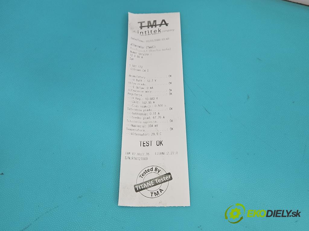 Citroen C4 I 2004-2011 1.6 16V 120 HP manual 88 kW 1598 cm3 5- Alternator A005TG0881ZEB (Alternátor)