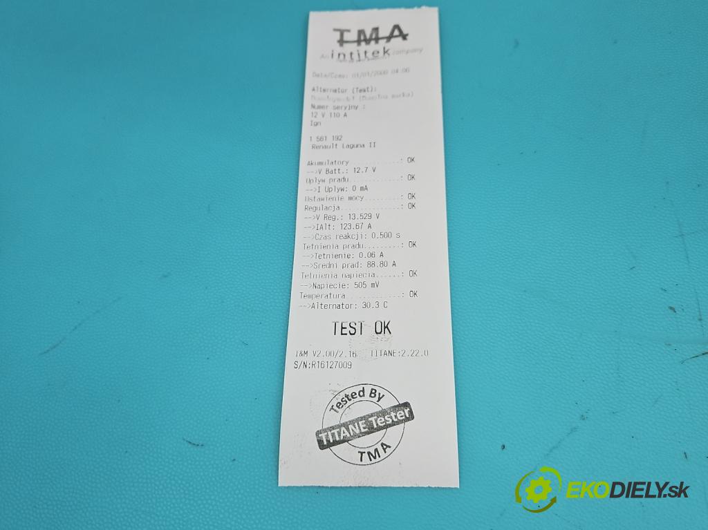 Renault Laguna II 2001-2007 1.6 16V 111KM manual 82 kW 1598 cm3 5- Alternator 8200323126 (Alternátor)