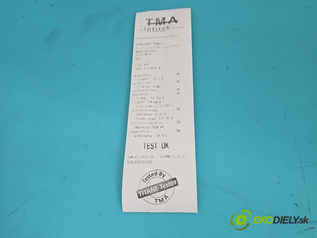 Opel Insignia A 2008-2017 2.0 cdti B20DTH 170 hp manual 125 kW 1956 cm3 5- Alternator 39007852 (Alternátor)