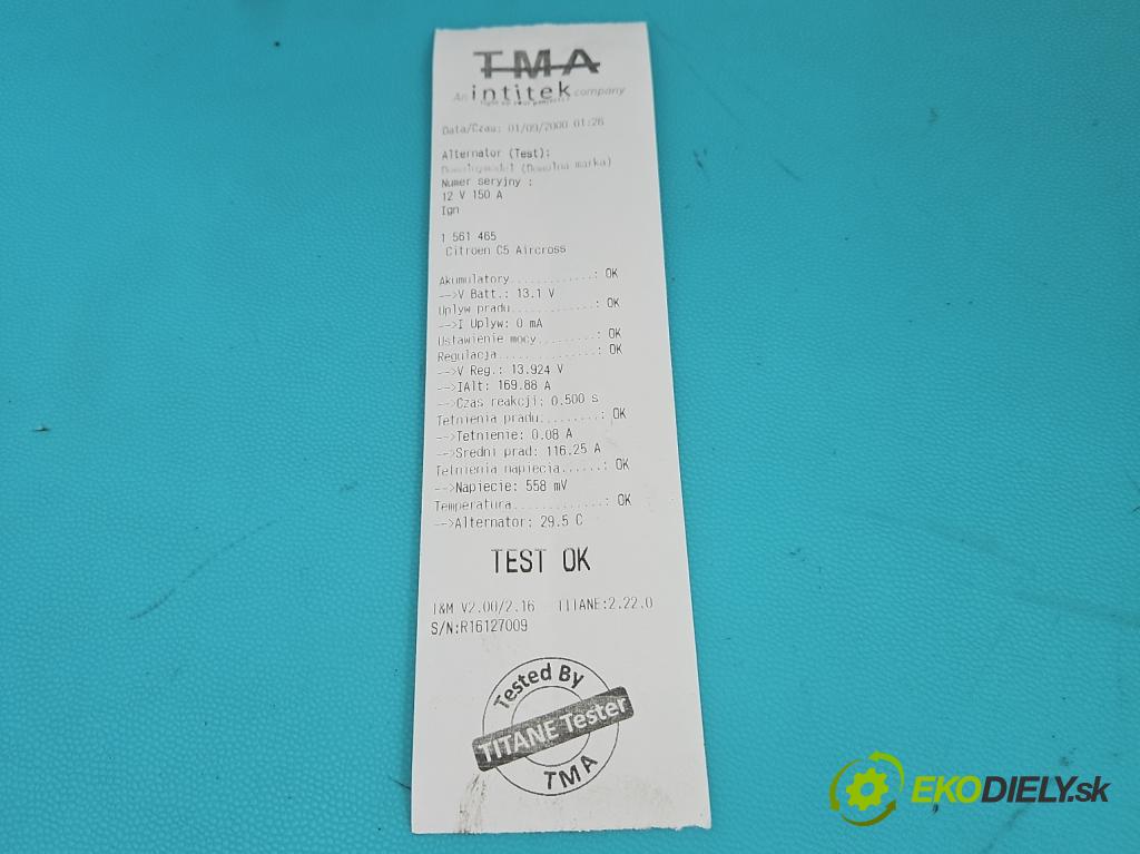 Citroen C5 Aircross 17-25 1.2 T 131 hp manual 96 kW 1199 cm3 5- Alternator 9835688980 (Alternátor)