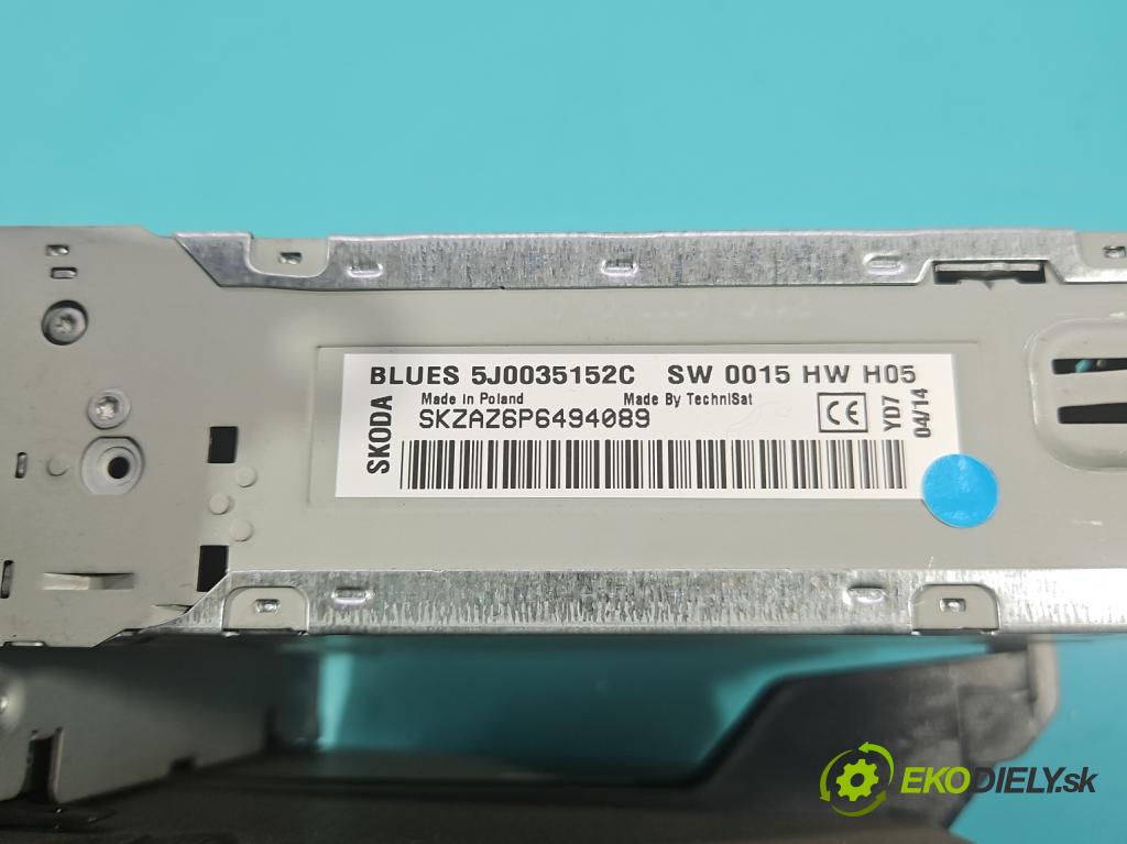 Skoda Rapid 2012-2019 1.2 TSI 86 hp manual 63 kW 1197 cm3 5- Radio továrna: 5J0035152C