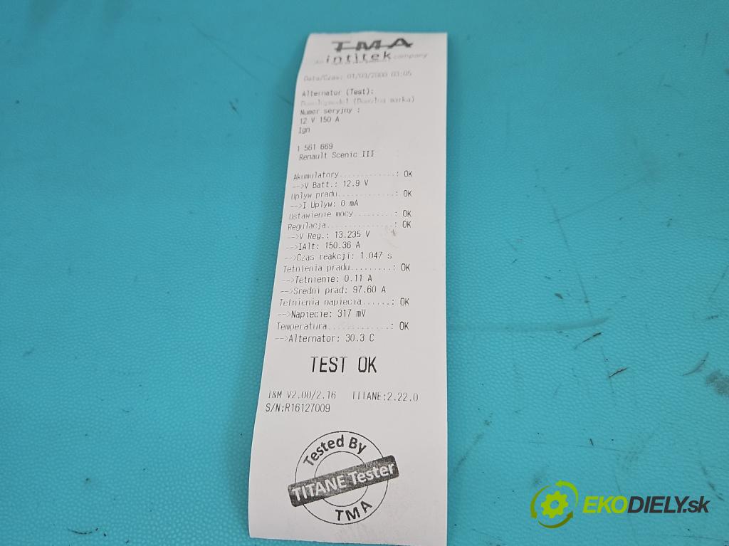 Renault Scenic III 2009-2016 1.4 131 hp manual 96 kW 1397 cm3 5- Alternator 231000024R (Alternátor)