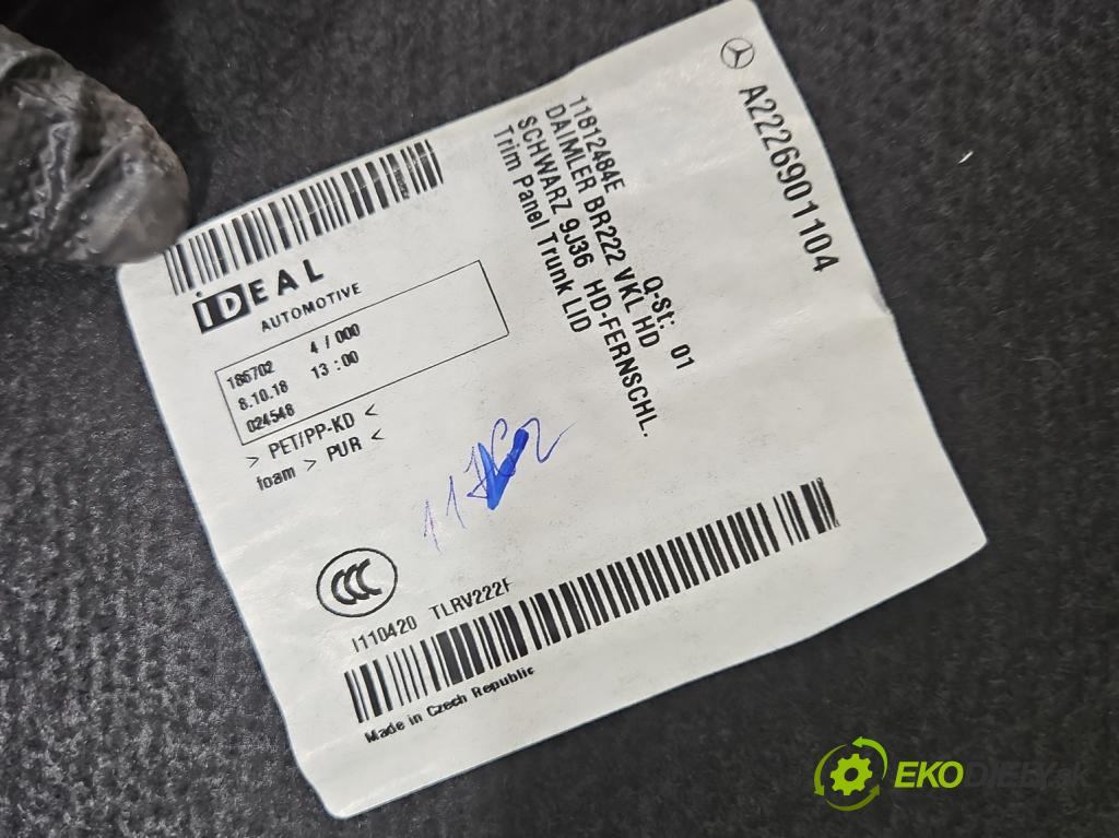 Mercedes S W222 2013-2020 3.0 cdi 656929 340KM: automatic 250 kW 2925 cm3 4- Čalounictví: kufrové dvere A2226901104