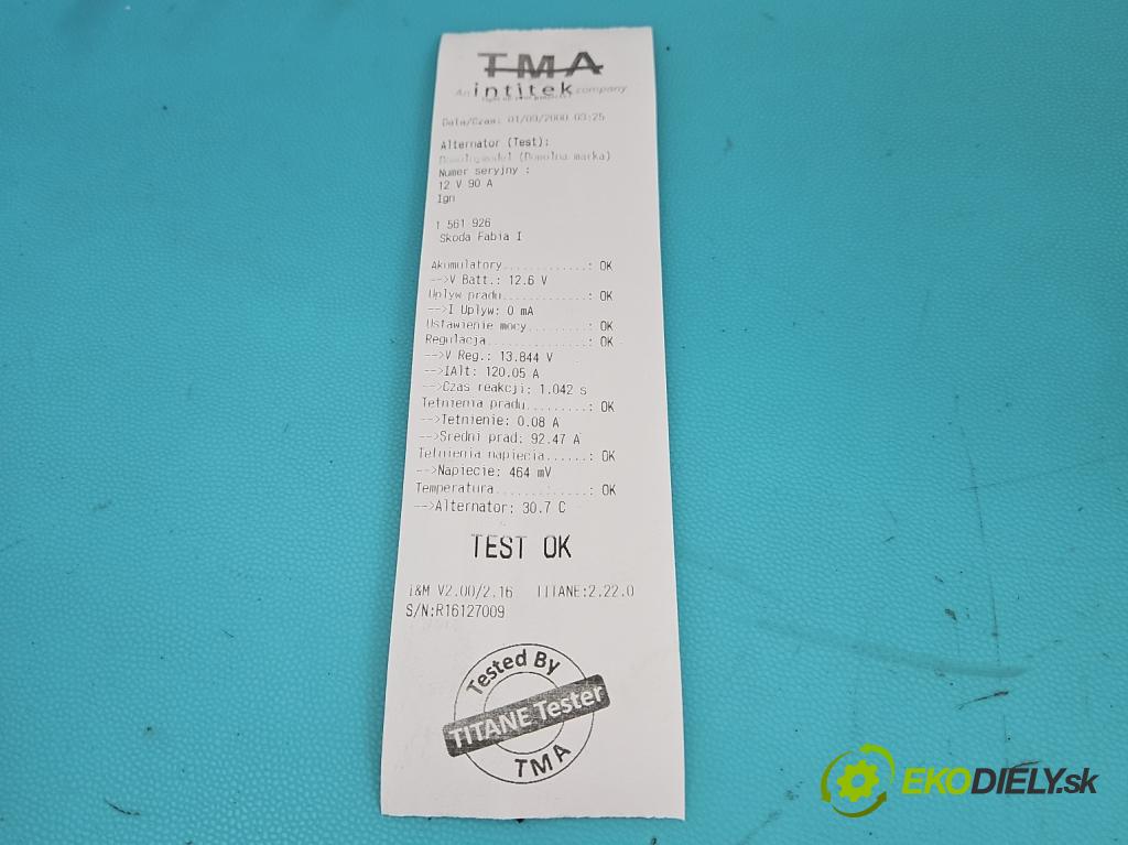 Skoda Fabia I 1999-2007 1.4 16V 75 HP manual 55 kW 1390 cm3 5- Alternator 0124325013 (Alternátor)