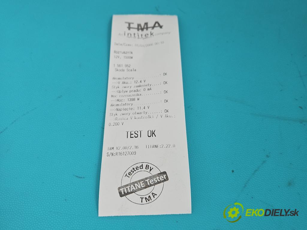 Skoda Scala 2019- 1.5 TSI 150 HP manual 110 kW 1498 cm3 5- štartér 02M911021G (Štartér)