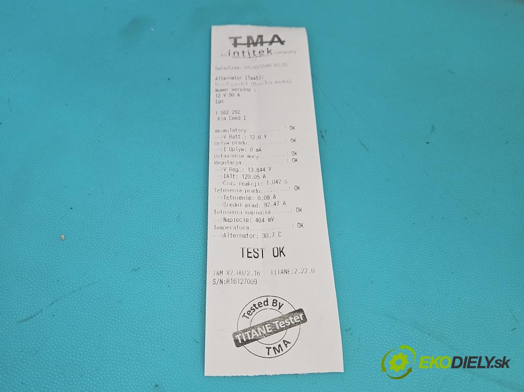 Kia Ceed I 2006-2012 1.4 16V 105 HP manual 77 kW 1396 cm3 3- Alternator 37300-2B101 (Alternátor)