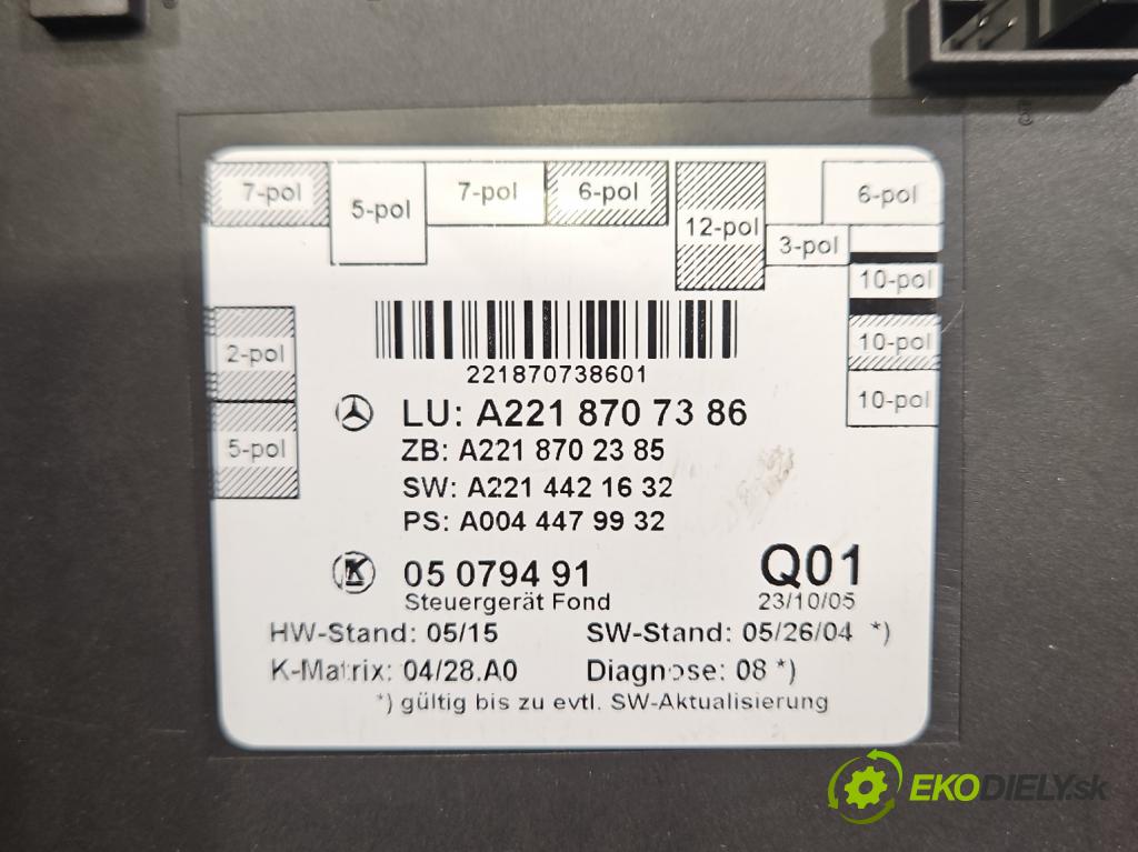 Mercedes S W221 2005-2013 3.5 V6 272 HP automatic 200 kW 3498 cm3 4- riadiaca jednotka ostatné A2218707386