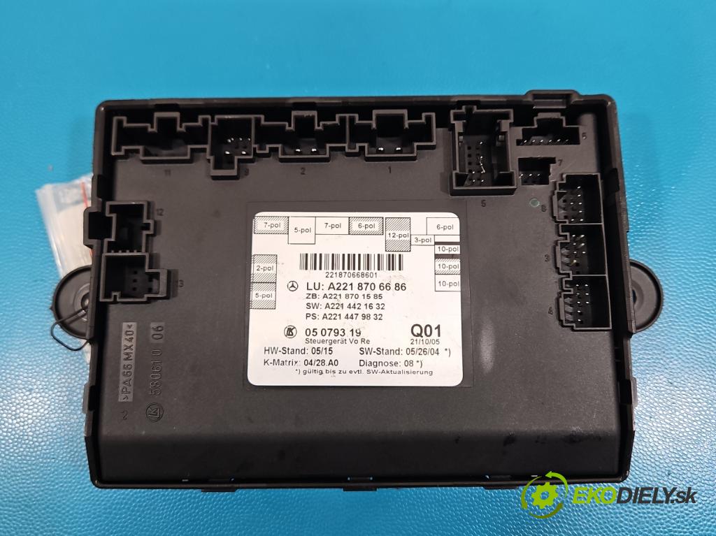 Mercedes S W221 2005-2013 3.5 V6 272 HP automatic 200 kW 3498 cm3 4- riadiaca jednotka ostatné A2218706686