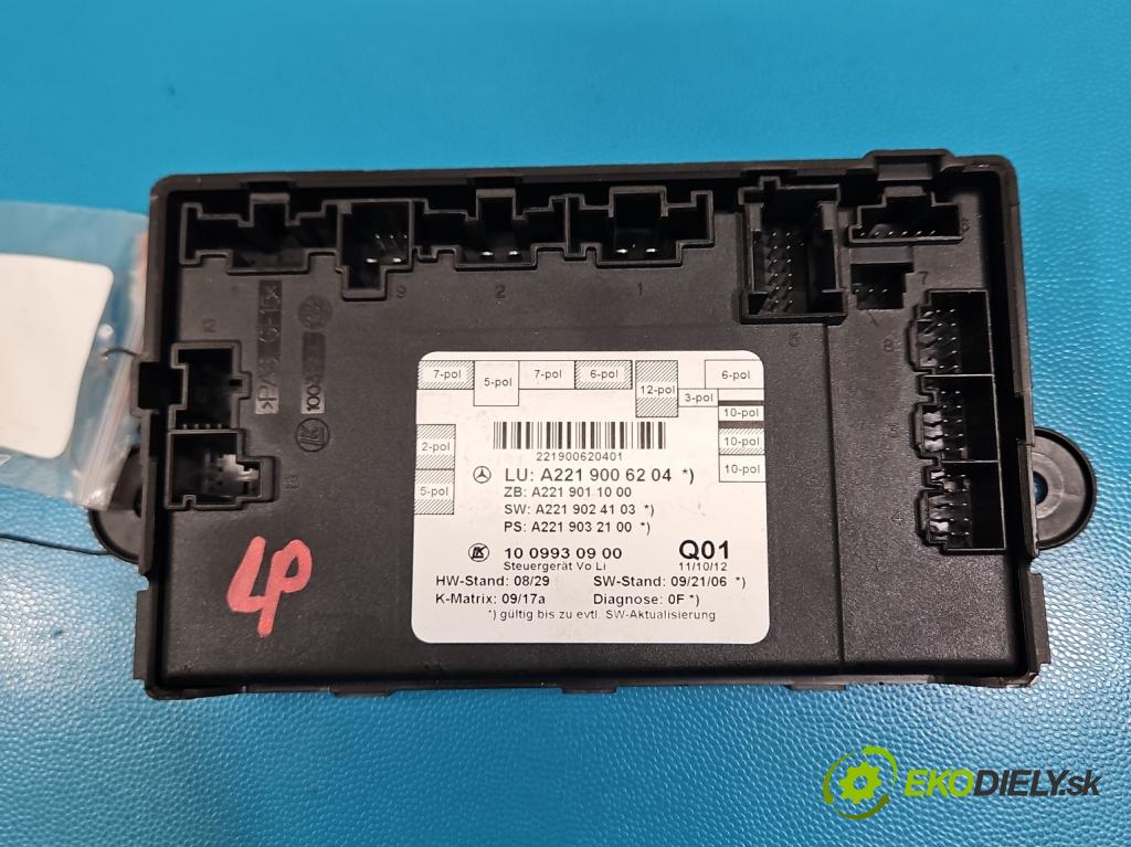 Mercedes S W221 2005-2013 3.5 V6 272 HP automatic 200 kW 3498 cm3 4- riadiaca jednotka ostatné A2219006204