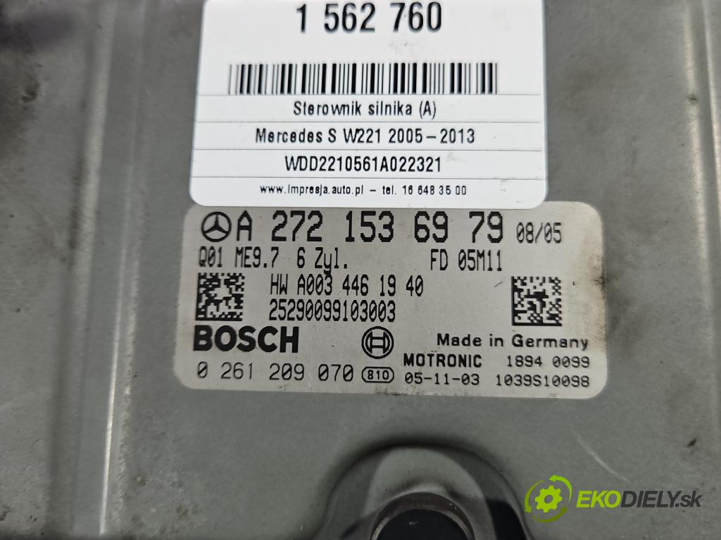 Mercedes S W221 2005-2013 3.5 V6 272 HP automatic 200 kW 3498 cm3 4- riadiaca jednotka motora A2721536979
