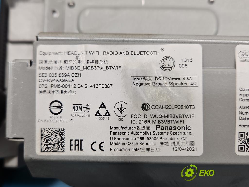 Skoda Octavia IV 2019- 2.0 TDI 116 HP manual 85 kW 1968 cm3 5- Radio originál 5E3035869A