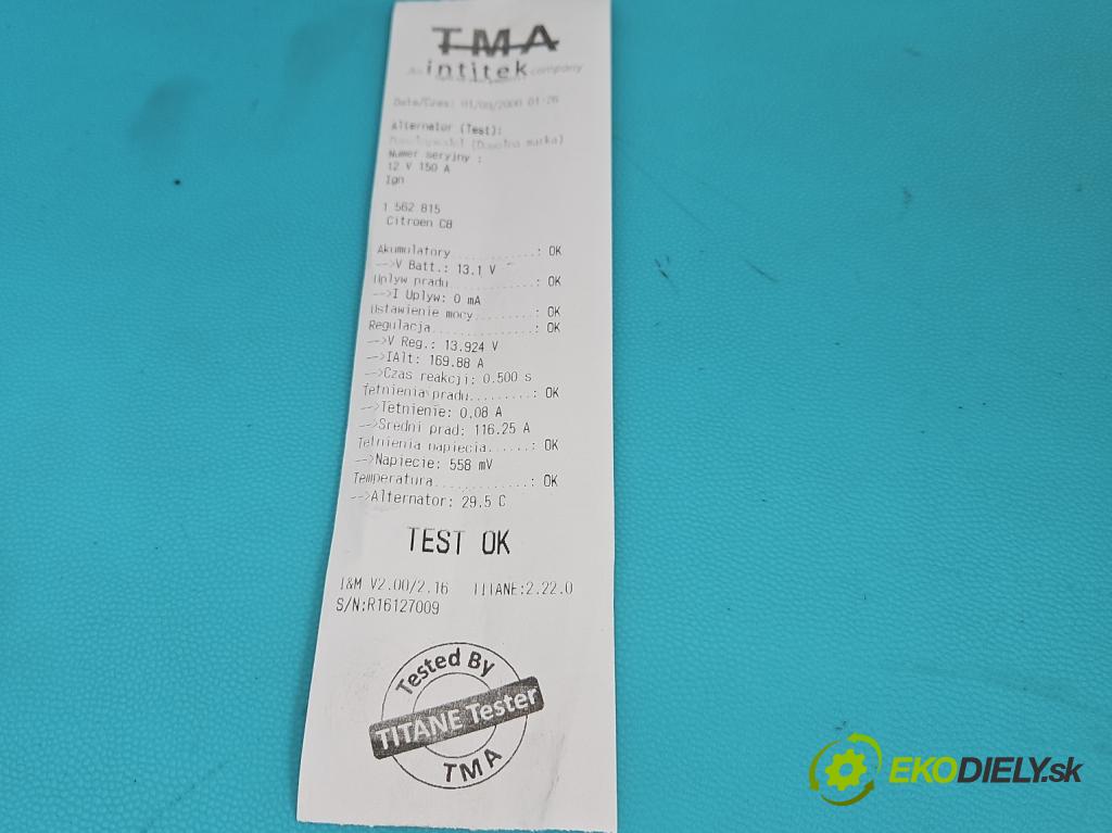 Citroen C8 2002-2014 2.0 hdi 107 HP manual 79 kW 1997 cm3 5- Alternator 9646321780 (Alternátor)