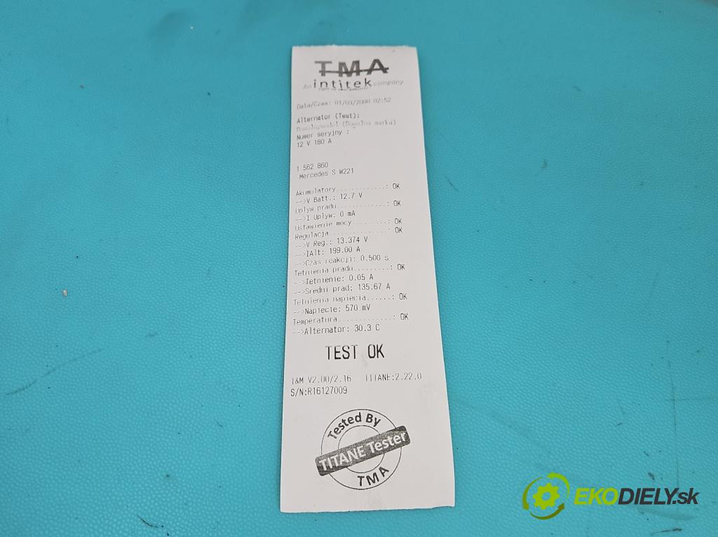 Mercedes S W221 2005-2013 3.5 V6 272 hp automatic 200 kW 3498 cm3 4- Alternator 0121715006 (Alternátor)