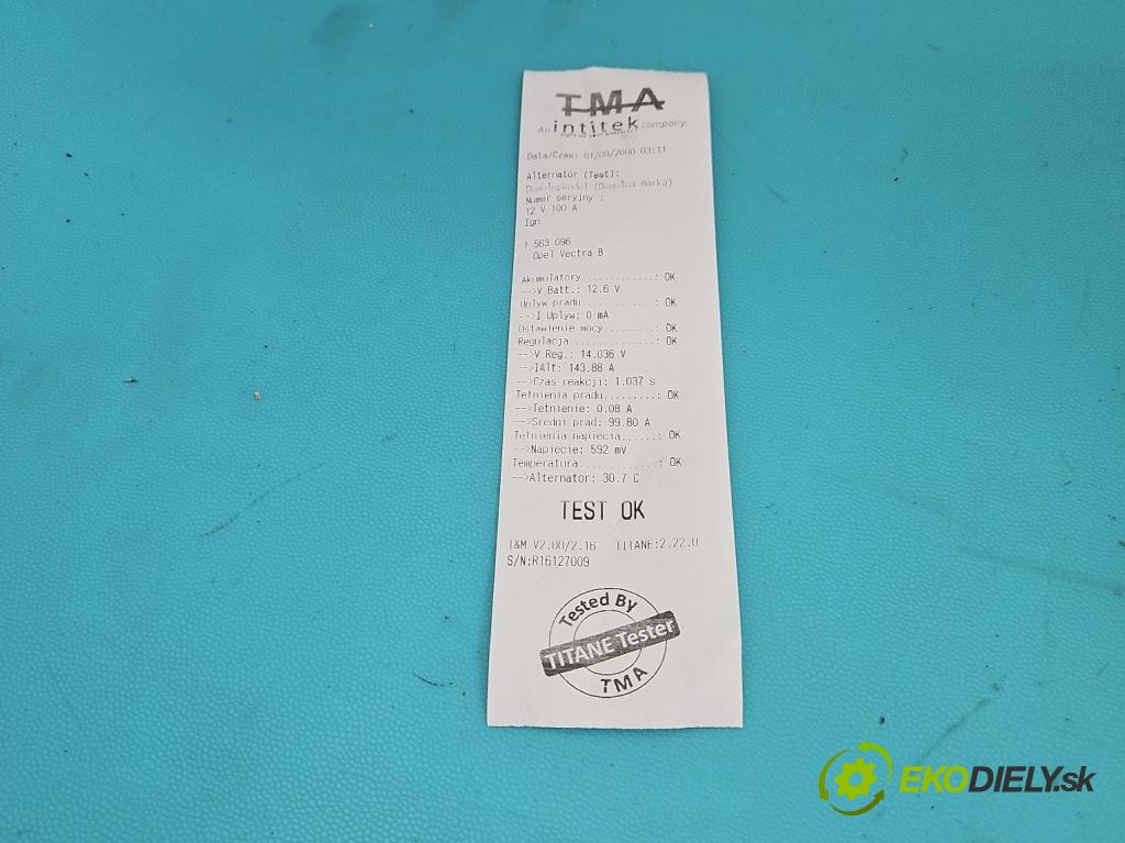 Opel Vectra B 1995-2002 1.6 16V 101 HP manual 74 kW 1598 cm3 5- Alternator 0986043680 (Alternátor)