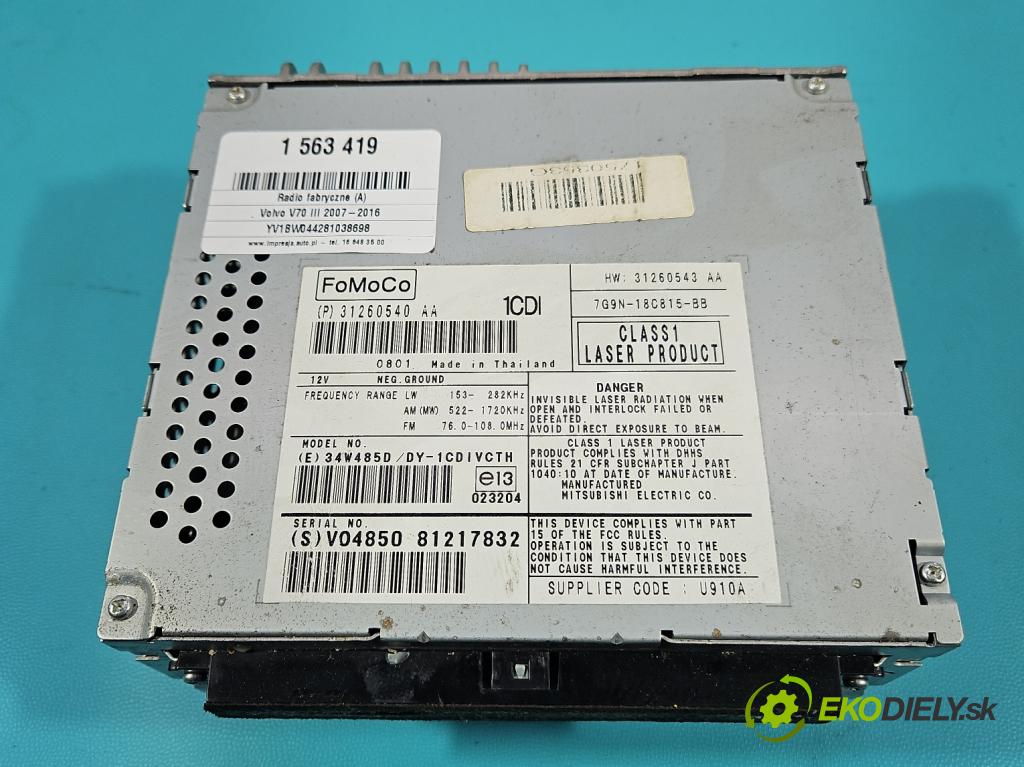 Volvo V70 III 2007-2016 2.0 16V 145 HP manual 107 kW 1999 cm3 5- Radio originál 31260540AA