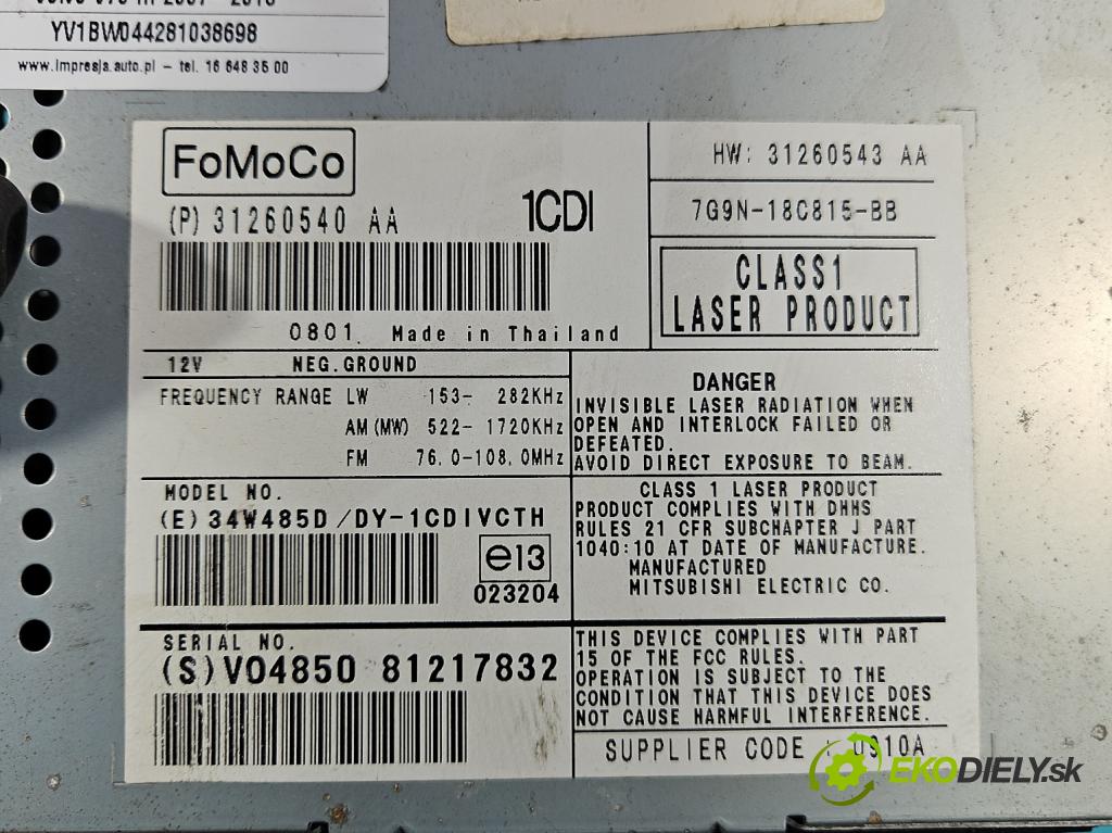 Volvo V70 III 2007-2016 2.0 16V 145 HP manual 107 kW 1999 cm3 5- Radio originál 31260540AA