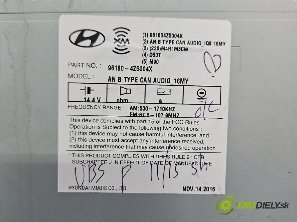 Hyundai Santa Fe III 2012–2018 2.4 GDI 190 HP automatic 140 kW 2359 cm3 5- Radio originál 96180-4Z500