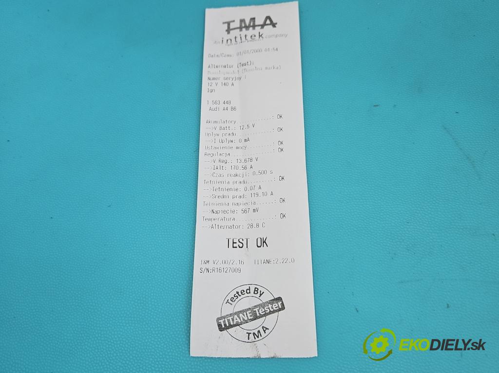 Audi A4 B6 2000-2004 1.9 tdi 131 HP manual 96 kW 1896 cm3 5- Alternator 06F903023J (Alternátor)