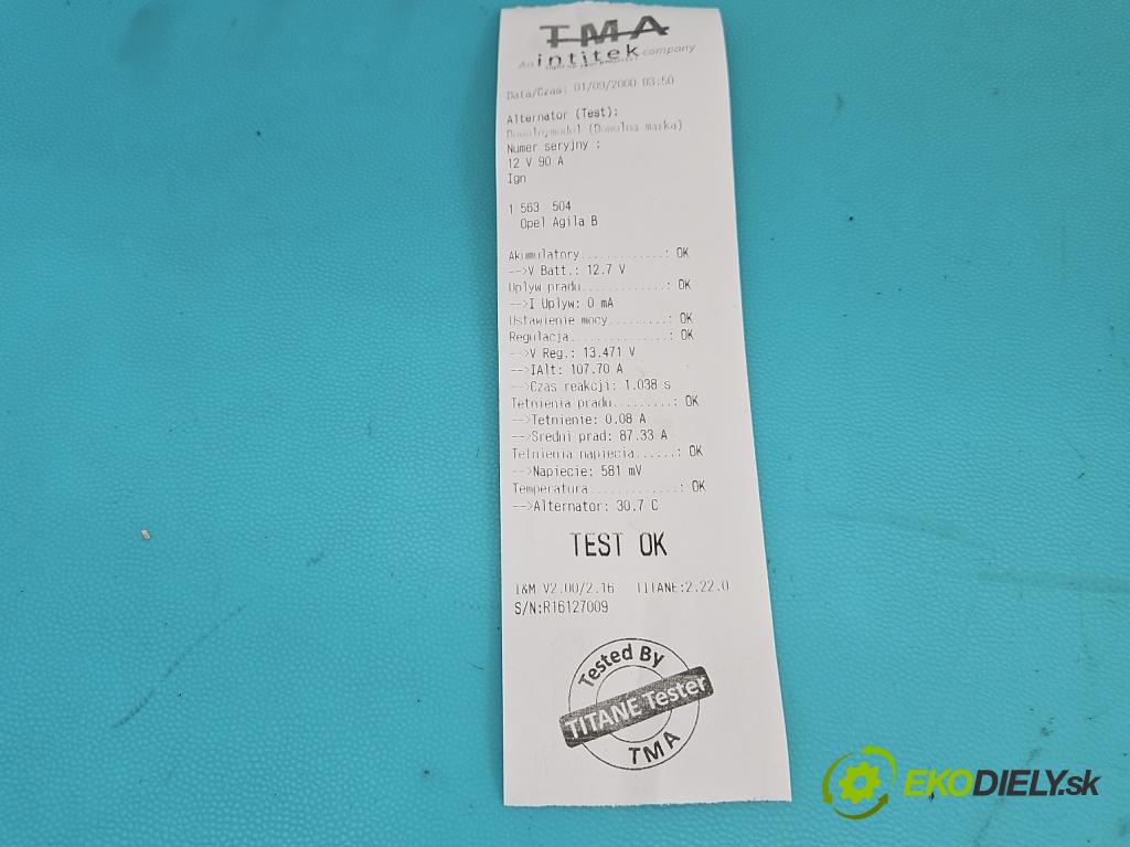 Opel Agila B 2008-2014 1.0 12V 65 HP manual 48 kW 996 cm3 5- Alternator 31400-84E10 (Alternátor)