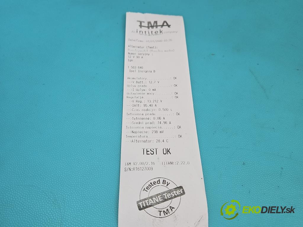 Opel Insignia B 2017-2022 2.0 T 260 HP automatic 191 kW 1998 cm3 5- Alternator 13592811 (Alternátor)