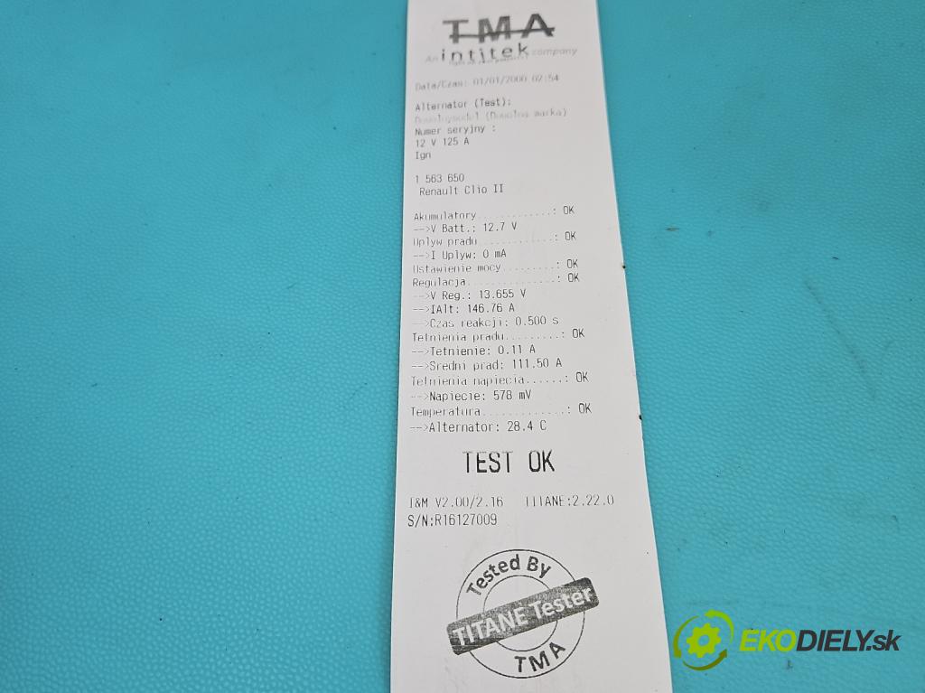 Renault Clio II 1998-2012 1.5 dci 82 HP manual 60 kW 1461 cm3 3- Alternator (Alternátor)
