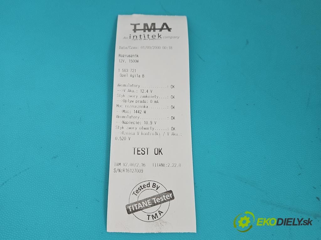 Opel Agila B 2008-2014 1.0 12V 65 HP manual 48 kW 996 cm3 5- štartér M000T36971ZE (Štartér)