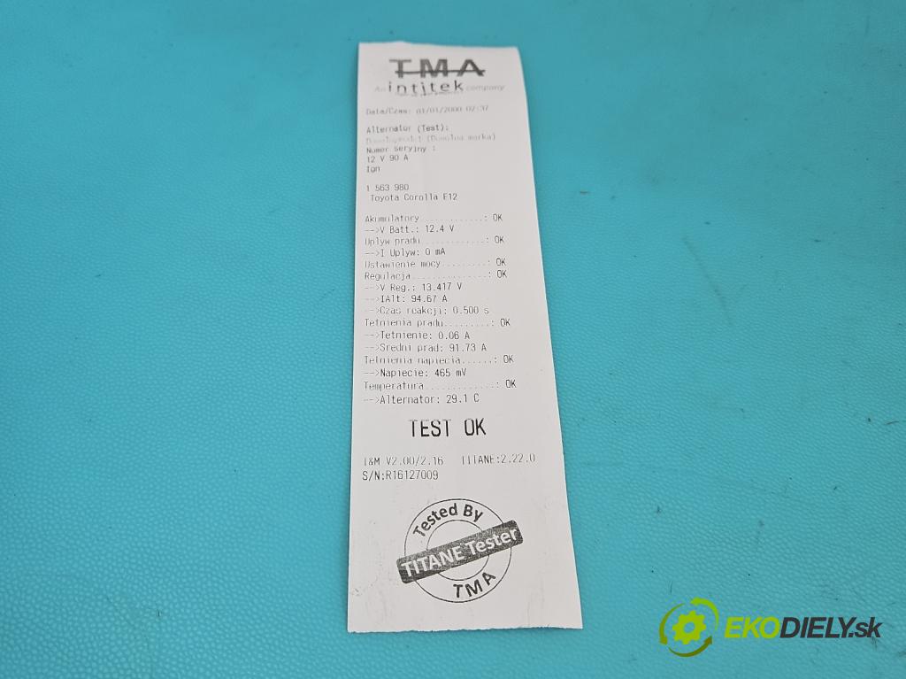 Toyota Corolla E12 2001-2009 1.6 vvti 110 hp manual 81 kW 1598 cm3 5- Alternator 27060-22030 (Alternátor)